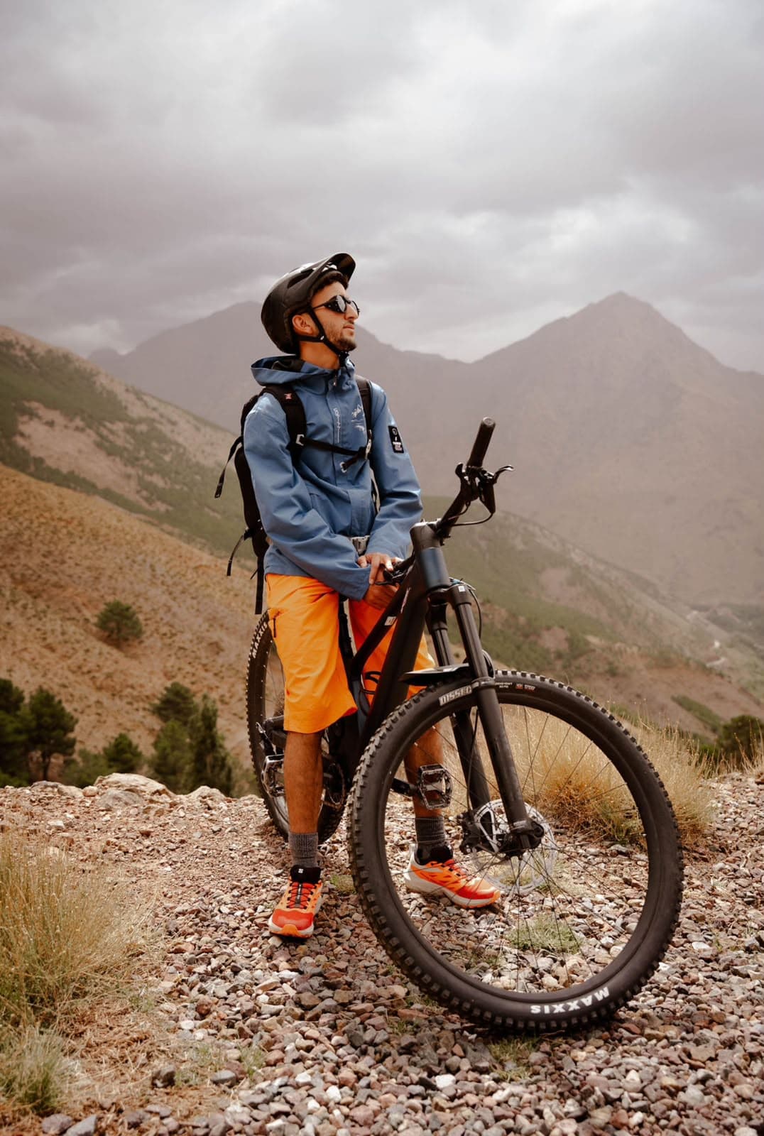 Radouane riding a mountain bike in the Moroccan Atlas