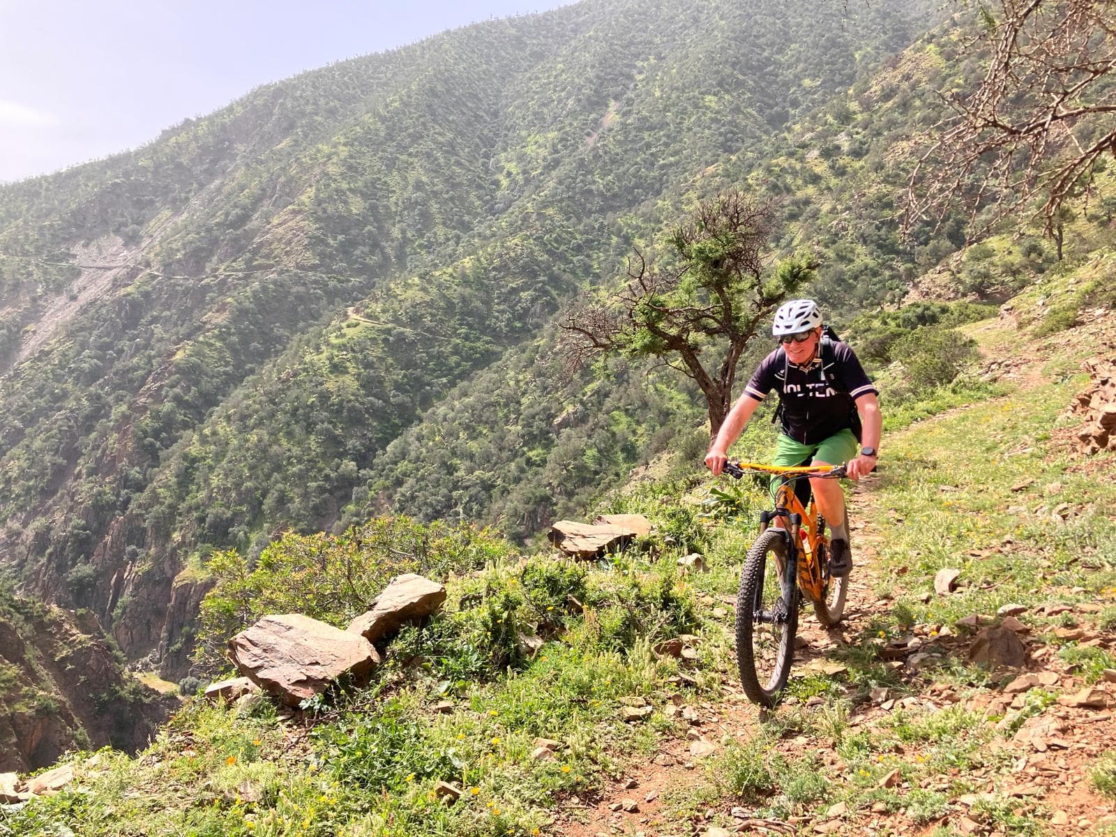 Mountain biker riding singletrack in the Moroccan Atlas