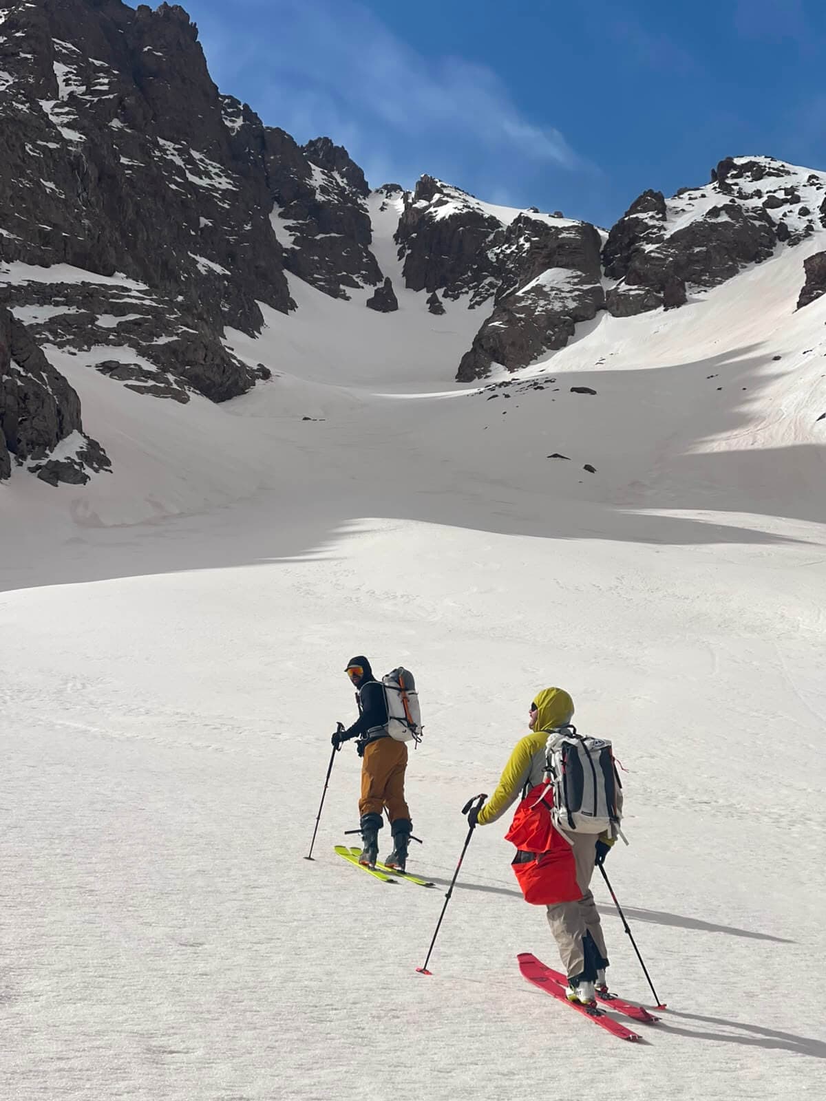 Looking up towards a couloir on Aksoual